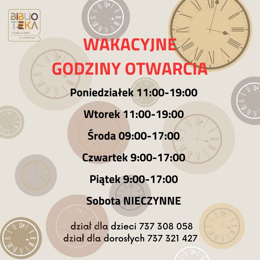 Wakacyjne godziny otwarcia